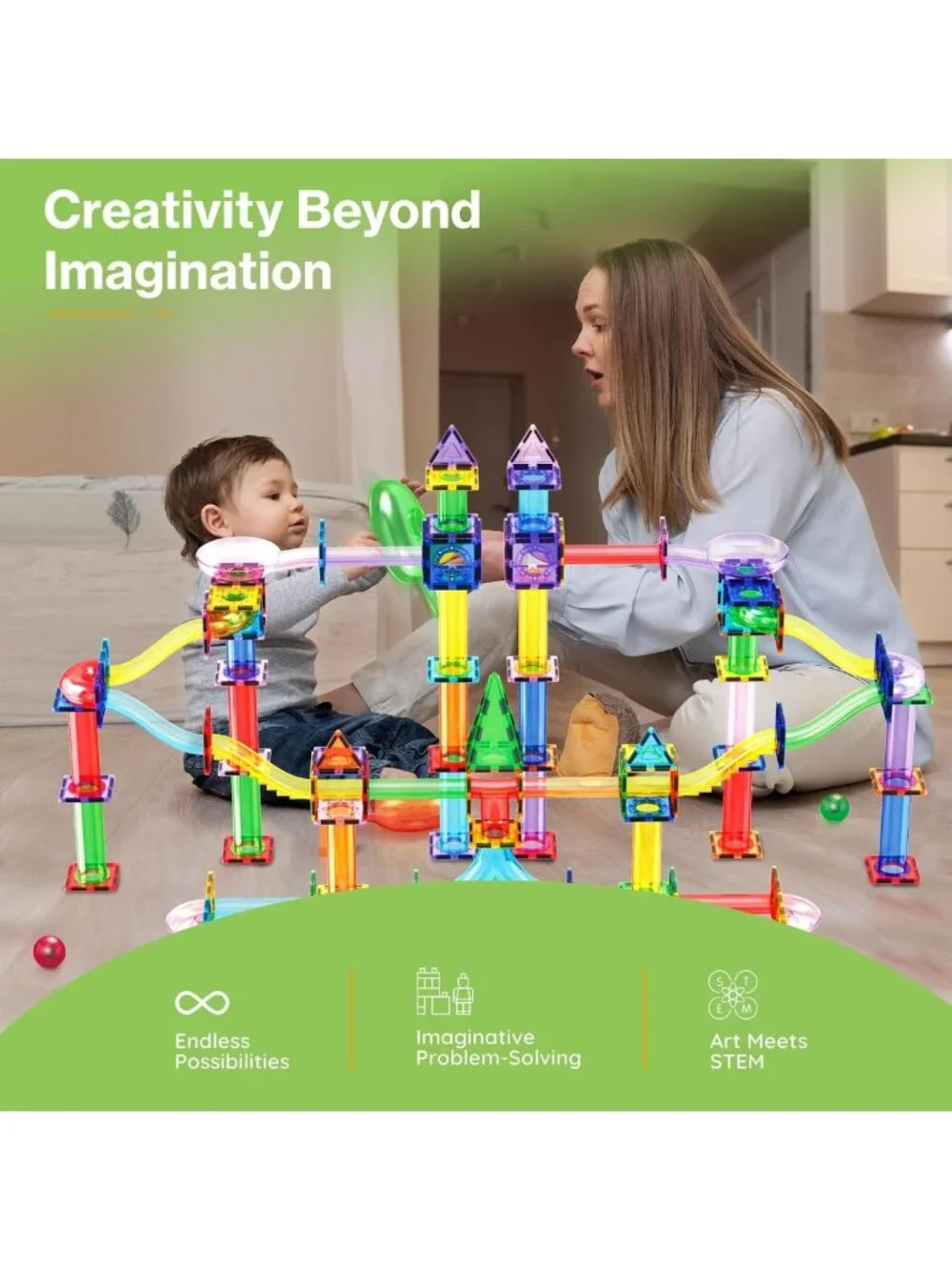 200 PCS Marble Run & LED Race Track Set for Kids Ages 3+, Creative Building Toys